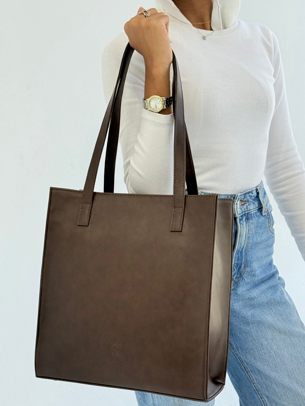 Brwon structured Leather Bag