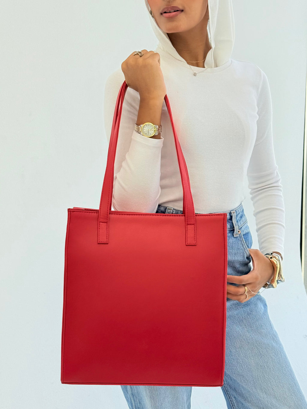 Red structured Leather Bag