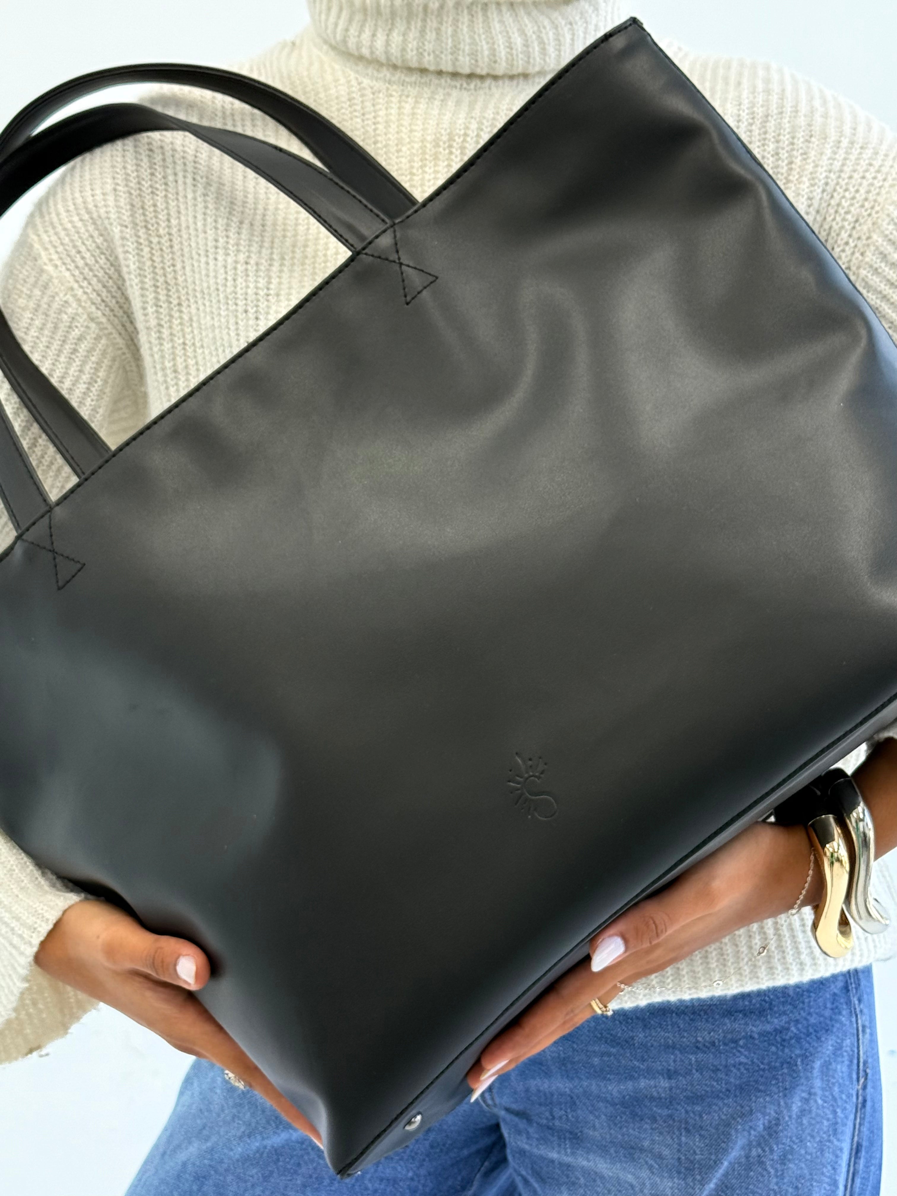 Black Leather Tote Bag